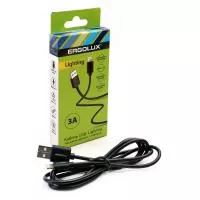 Кабель USB-Lightning 3А 1.2м зарядка + передача данных черн. (коробка) ERGOLUX 15096